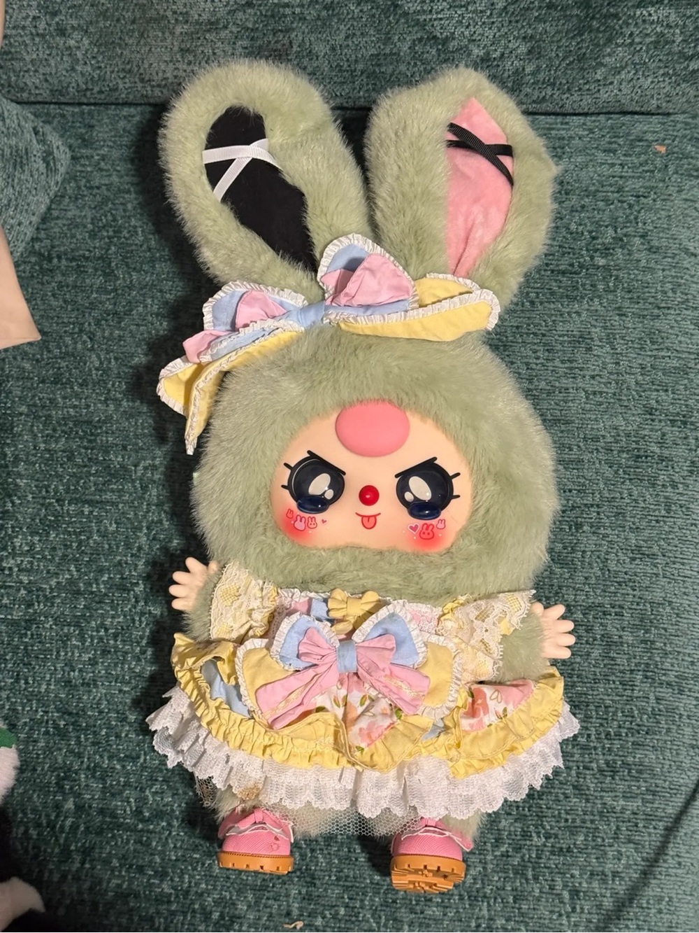 Plush Bunny Character Doll - Pastel Green with Pink Accents